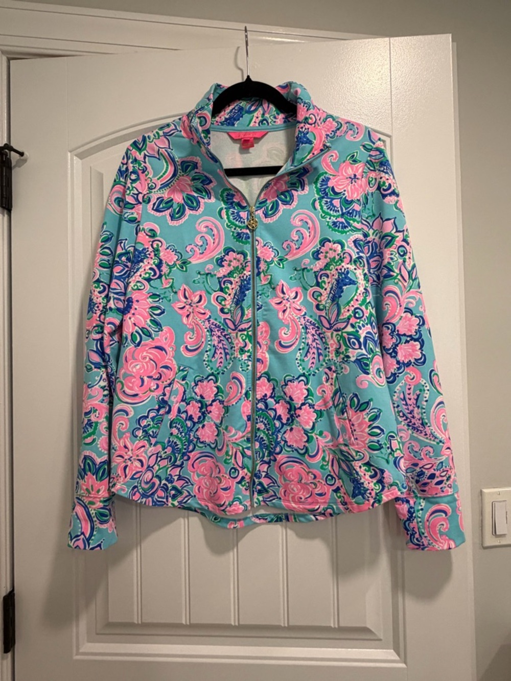 Lilly Pulitzer Aqua Pink Paisley Zip-Up Hoodie